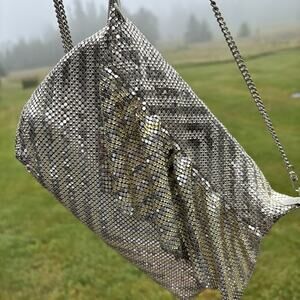 Vintage 80's Chain Mail Metal Mesh Crossbody Shoulder Bag Purse Two Tone